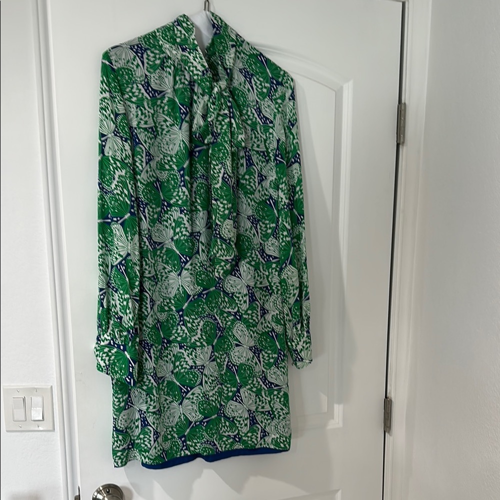 Brooks Brothers | Dresses | Brooks Brothers Green Sheath Dress With Bishop Sleeves Butterfly Pattern Size 6